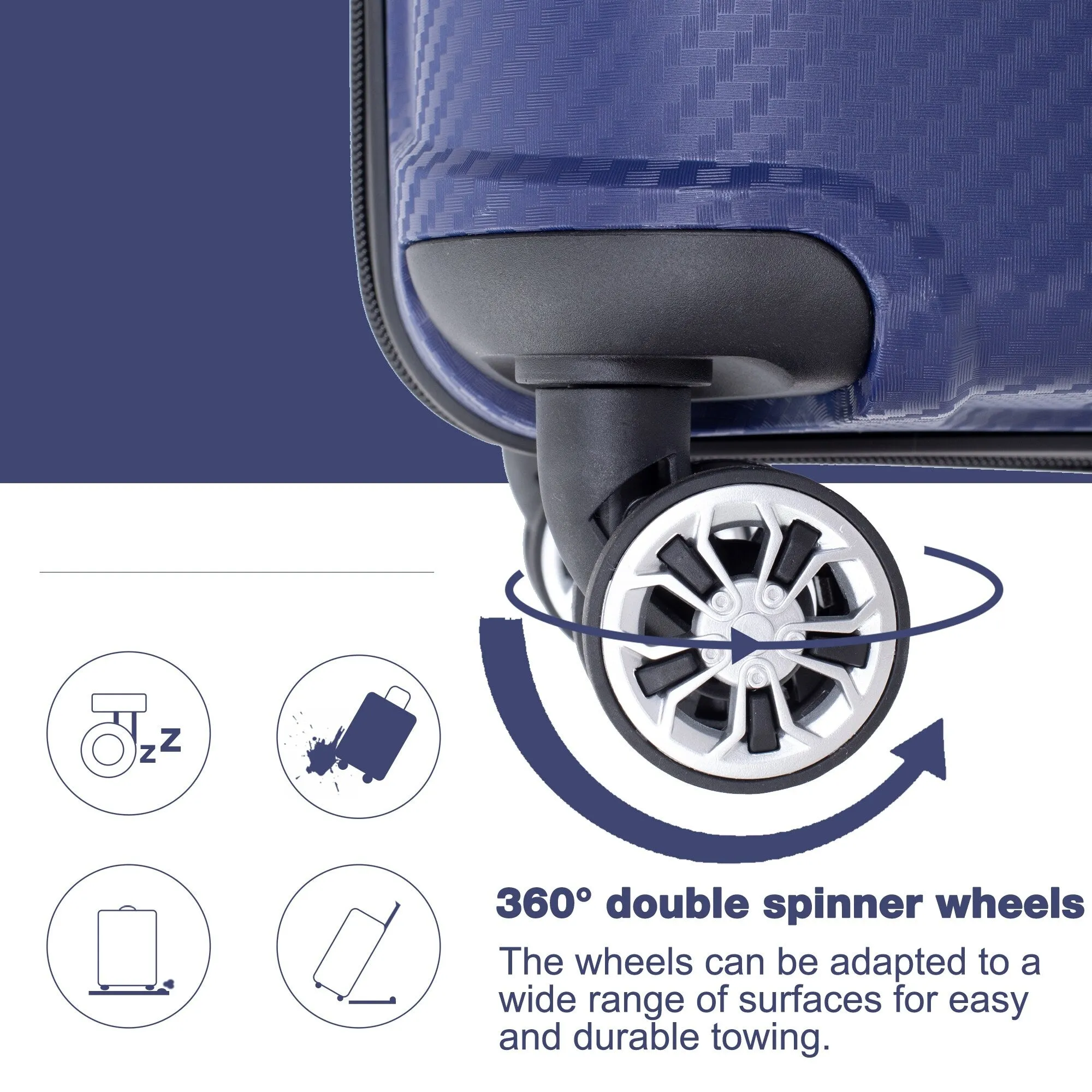 3-Piece Luggage Set with Spinner Wheels and TSA Lock, Hardshell Lightweight Suitcase with Zippered Pocket & Adjustable Handle