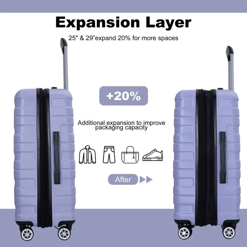 3PCS Durable Suitcase Luggage Sets with 2 Hooks,TSA Lock and Spinner Wheels
