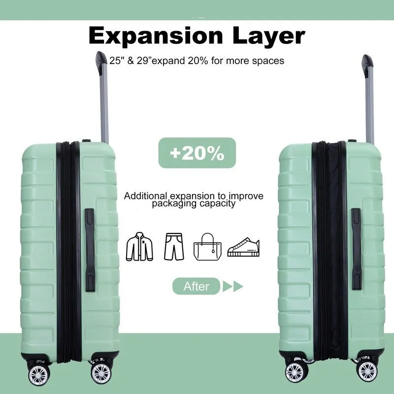 3PCS Durable Suitcase Luggage Sets with 2 Hooks,TSA Lock and Spinner Wheels