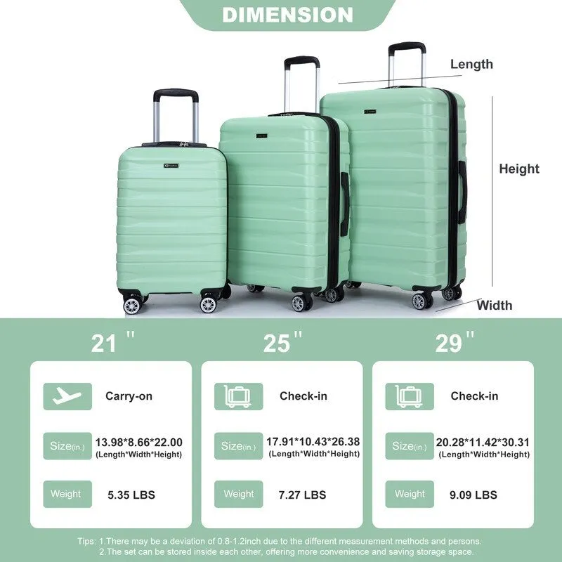 3PCS Durable Suitcase Luggage Sets with 2 Hooks,TSA Lock and Spinner Wheels