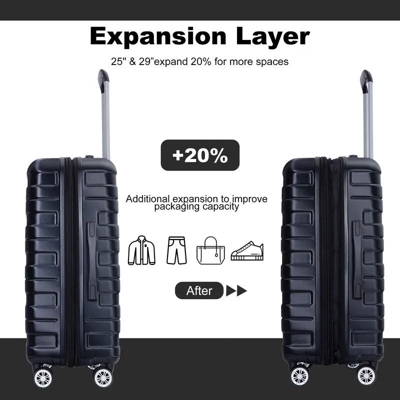 3PCS Durable Suitcase Luggage Sets with 2 Hooks,TSA Lock and Spinner Wheels