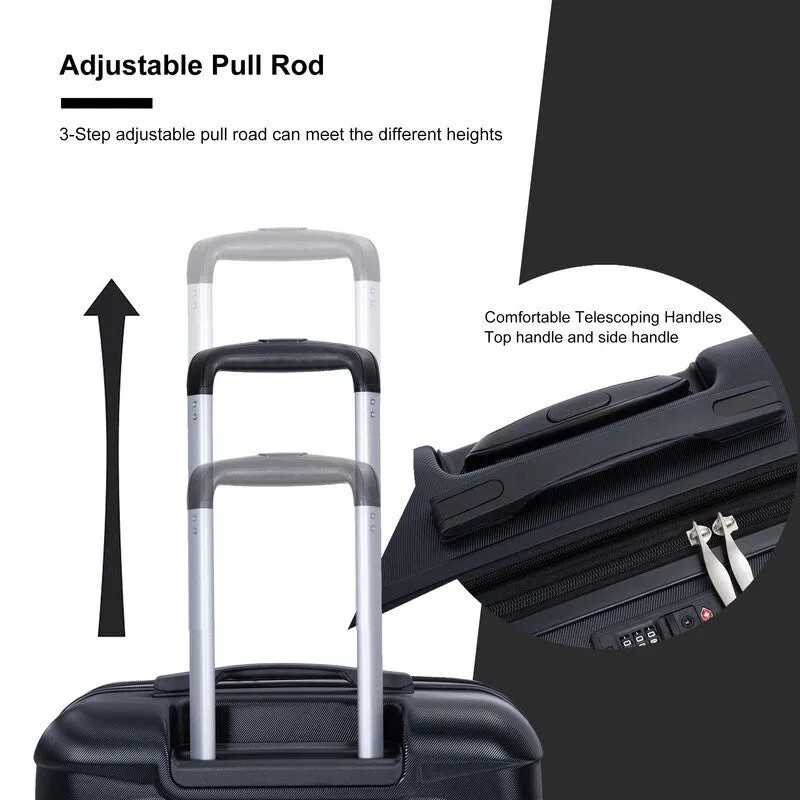 3PCS Durable Suitcase Luggage Sets with 2 Hooks,TSA Lock and Spinner Wheels