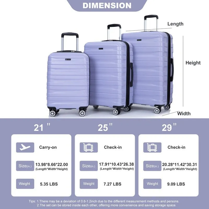 3PCS Durable Suitcase Luggage Sets with 2 Hooks,TSA Lock and Spinner Wheels