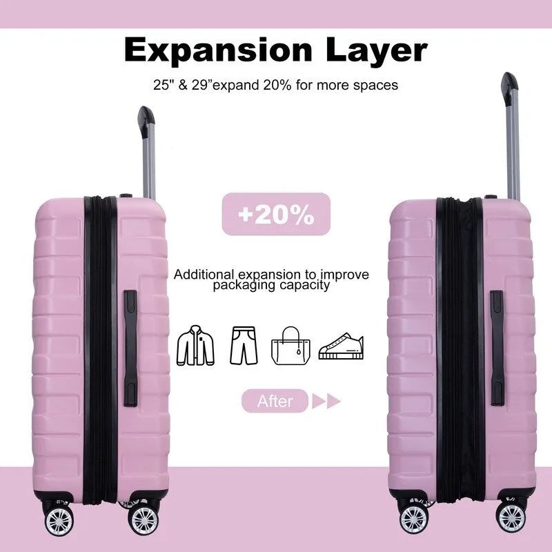 3PCS Durable Suitcase Luggage Sets with 2 Hooks,TSA Lock and Spinner Wheels