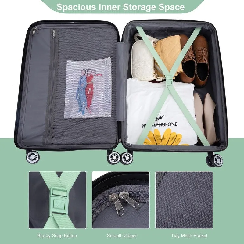 3PCS Durable Suitcase Luggage Sets with 2 Hooks,TSA Lock and Spinner Wheels