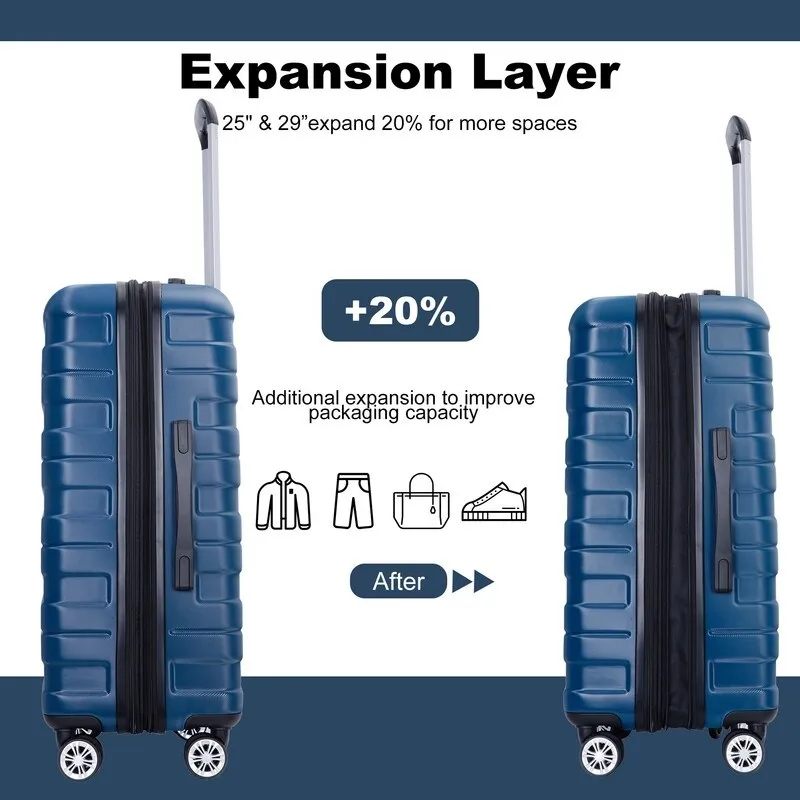 3PCS Durable Suitcase Luggage Sets with 2 Hooks,TSA Lock and Spinner Wheels