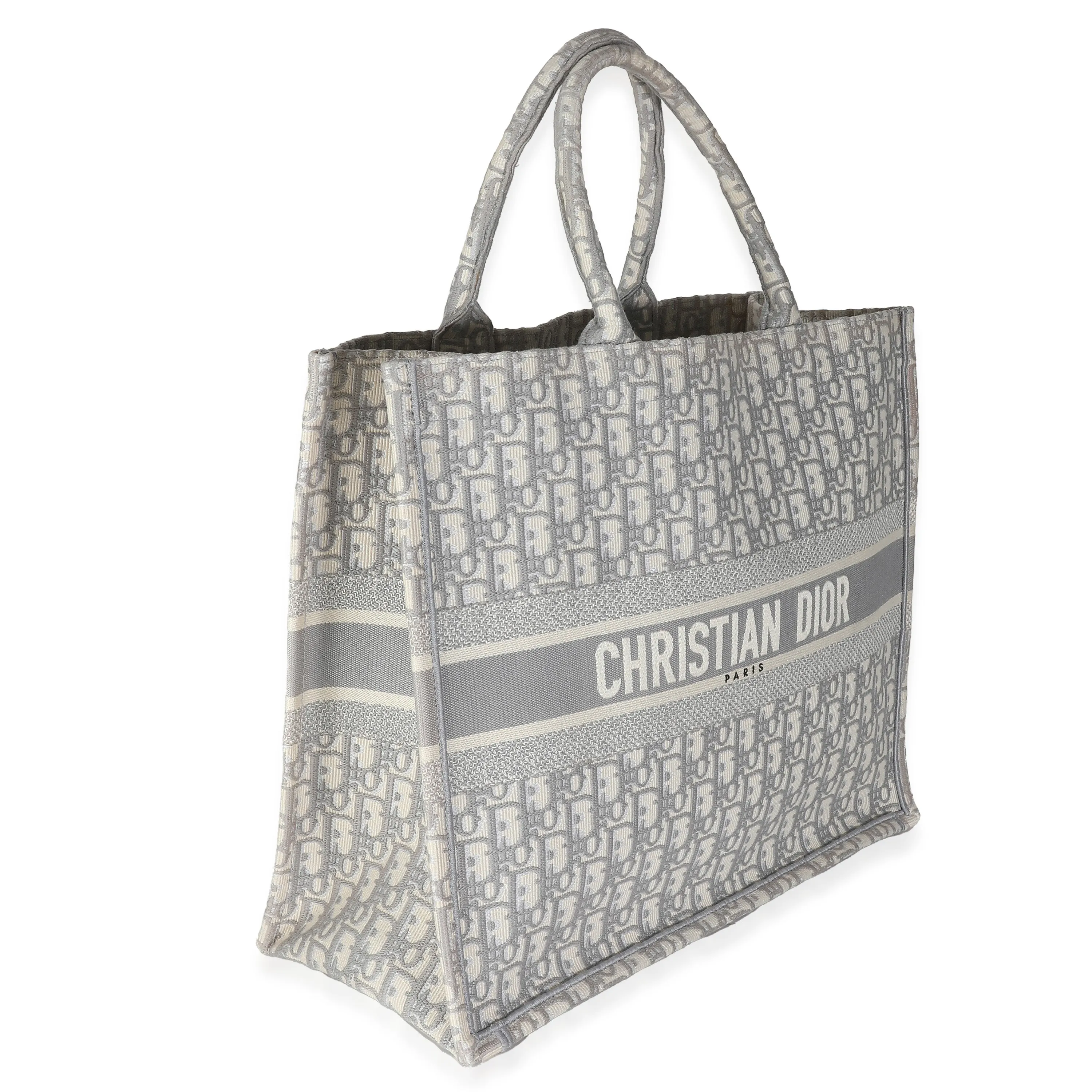 Christian Dior Ecru Gray Oblique Jacquard Large Book Tote
