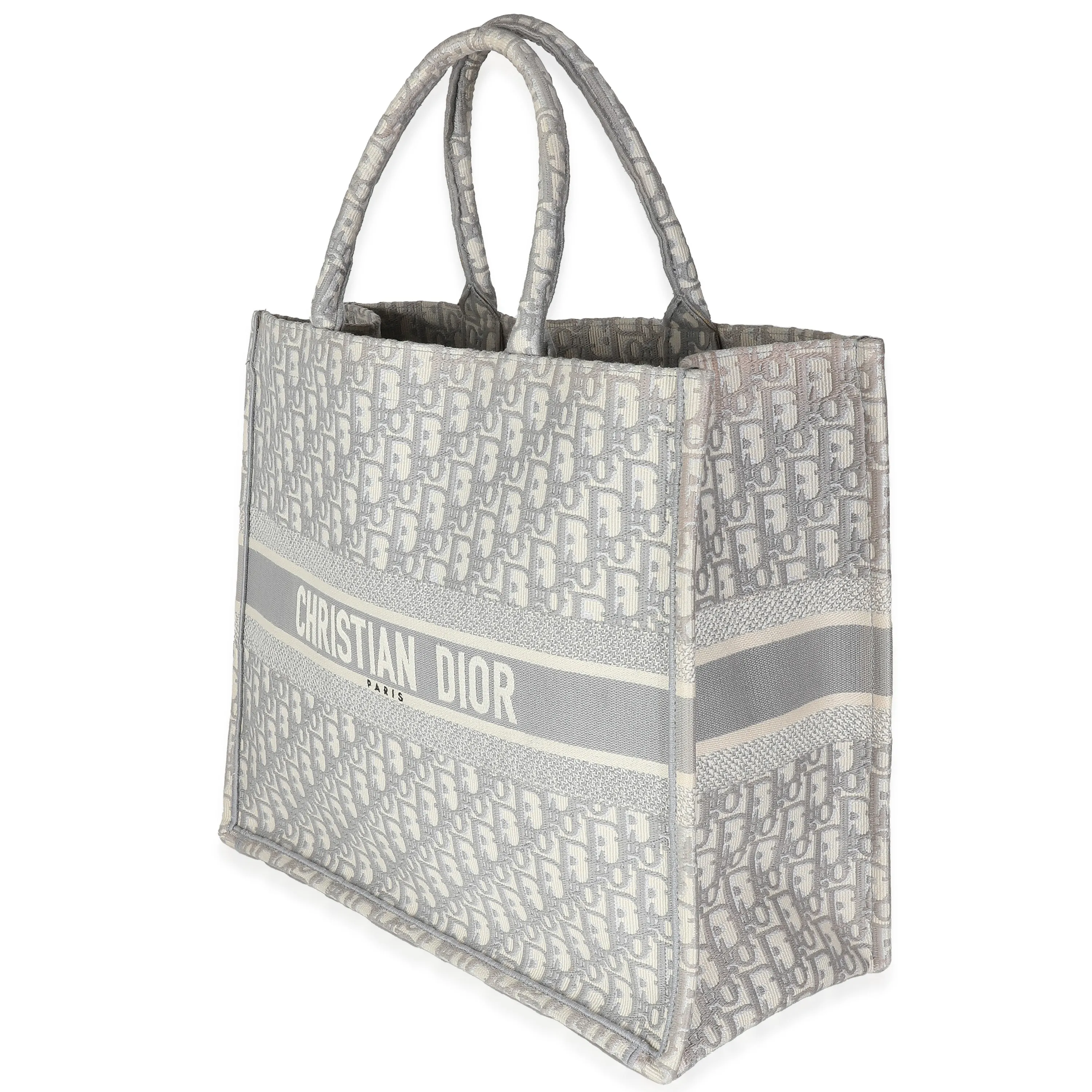 Christian Dior Ecru Gray Oblique Jacquard Large Book Tote