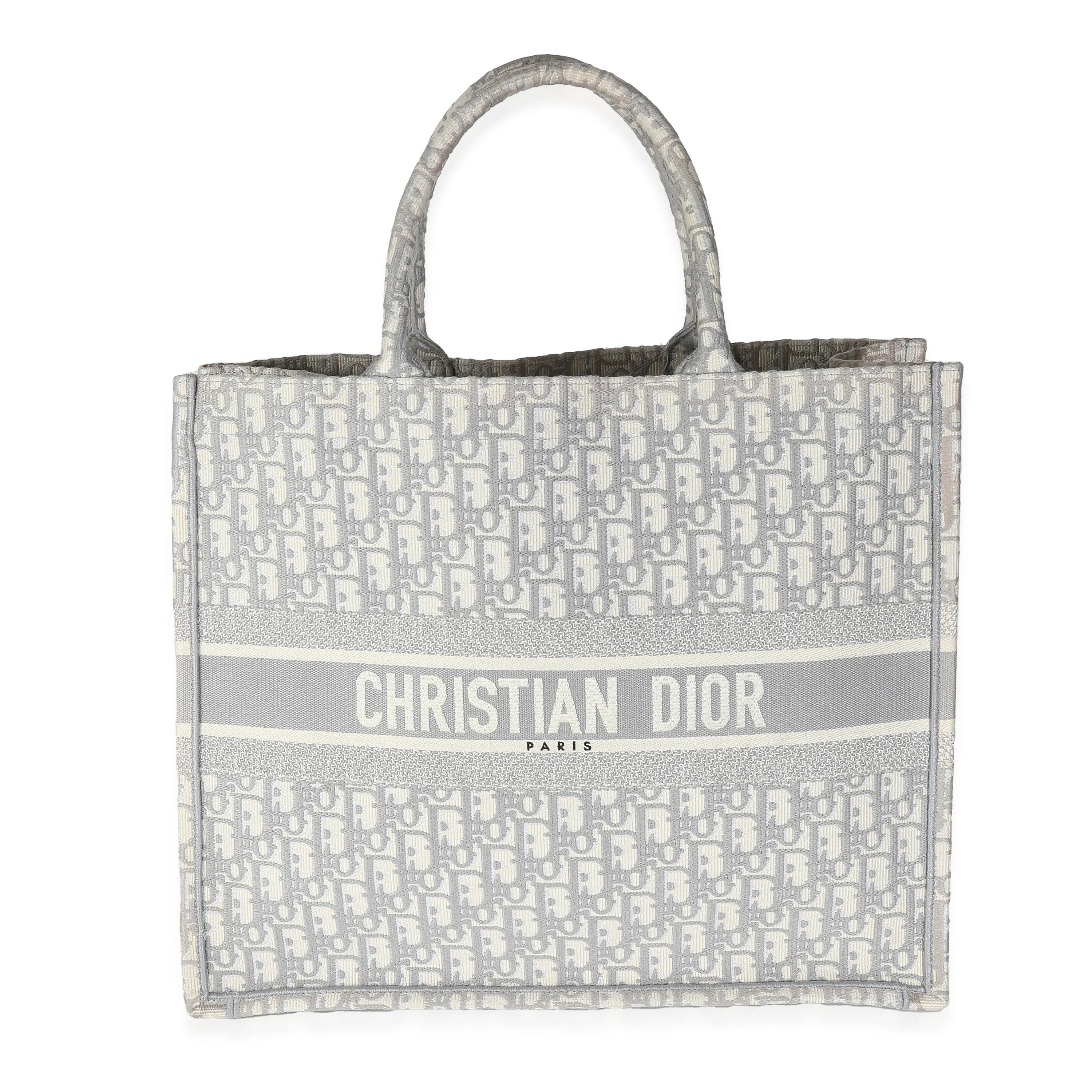Christian Dior Ecru Gray Oblique Jacquard Large Book Tote