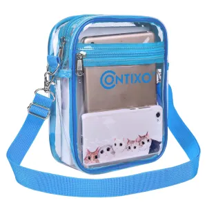 Contixo 7'' Clear Crossbody Bag for Stadium Events, Adjustable Strap, Blue