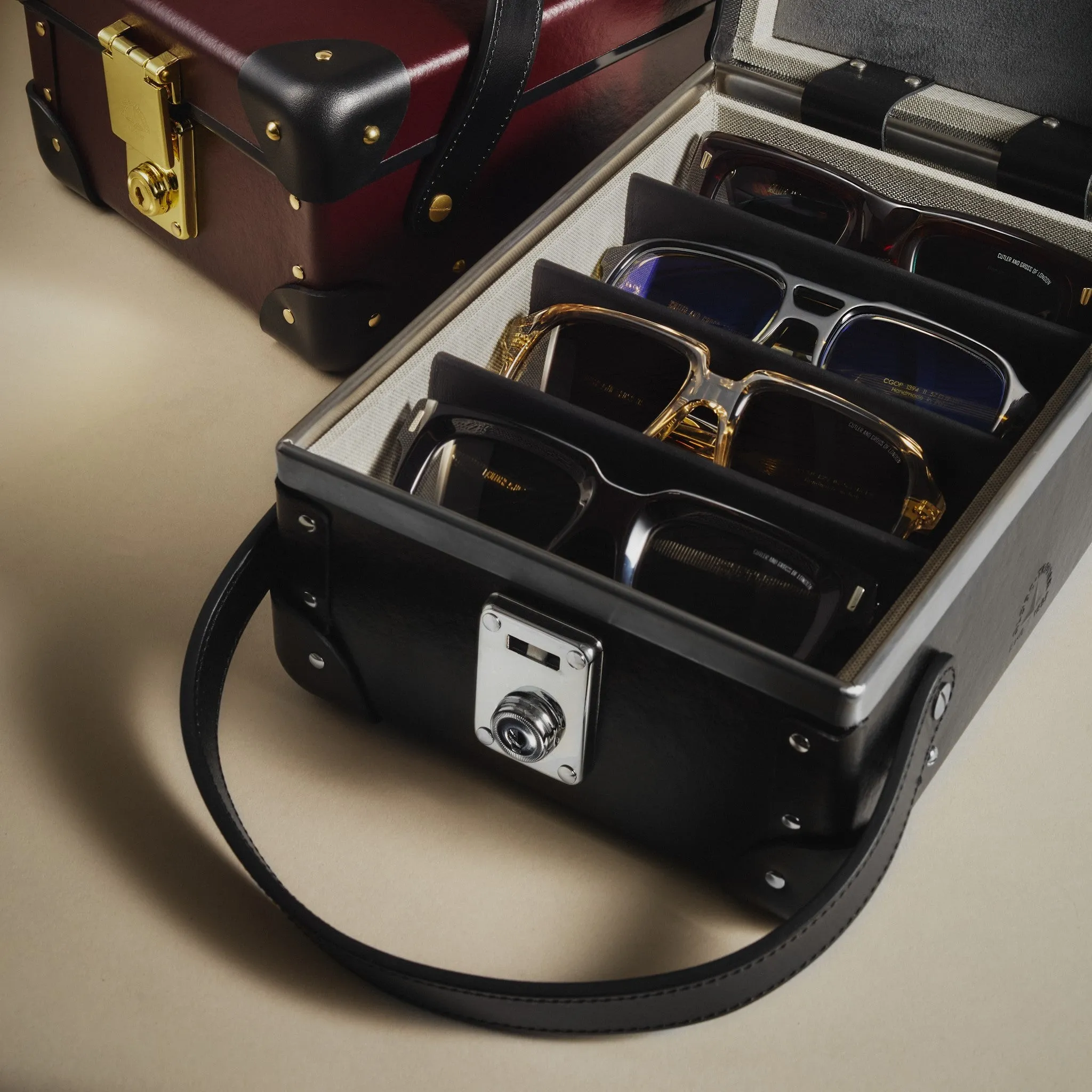 Cutler and Gross · 4-Slot Glasses Cases | Oxblood/Black/Gold
