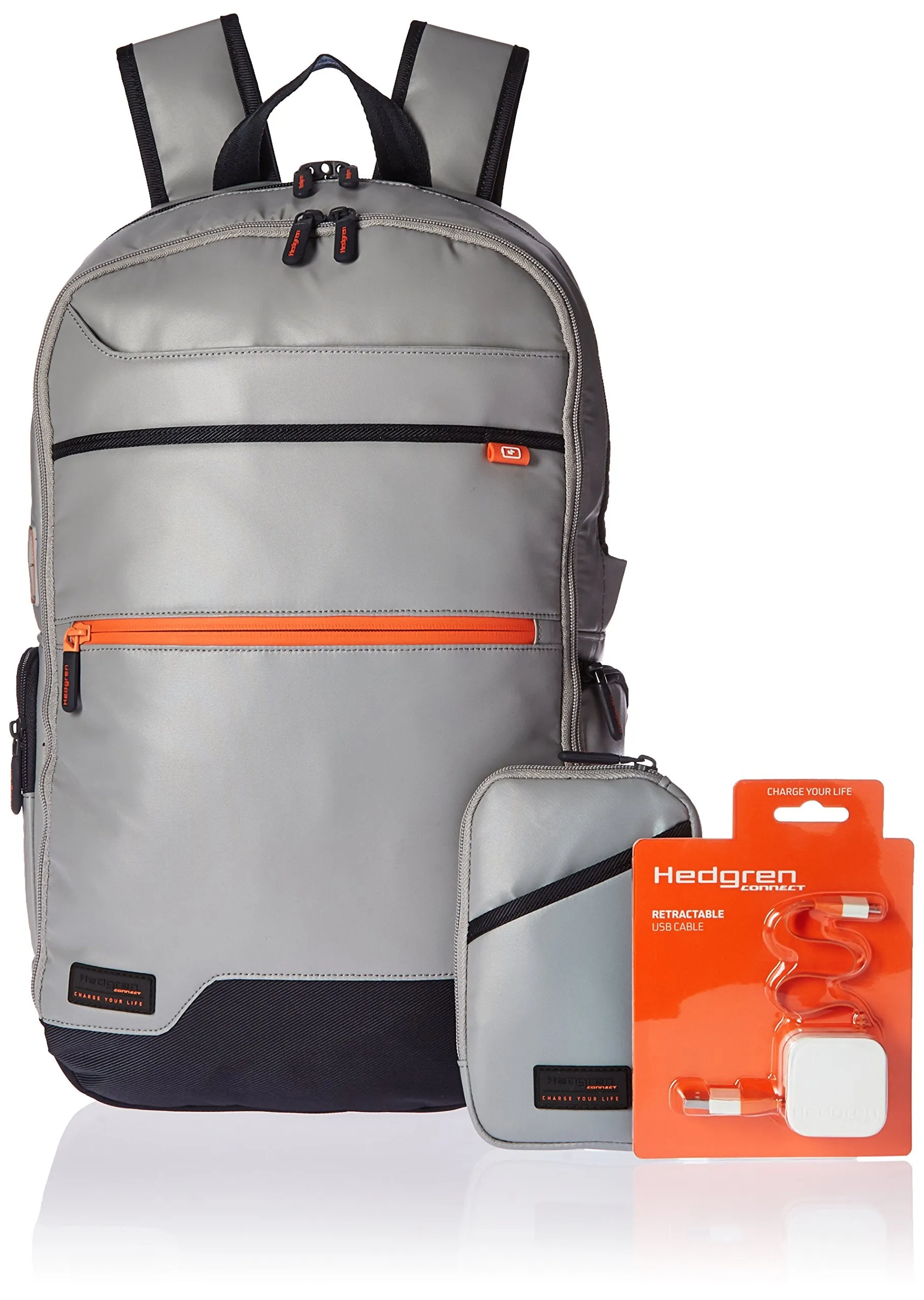 Hedgren Junction 15" Laptop Backpack W/Retractable USB Cable Dedicated Battery Storage