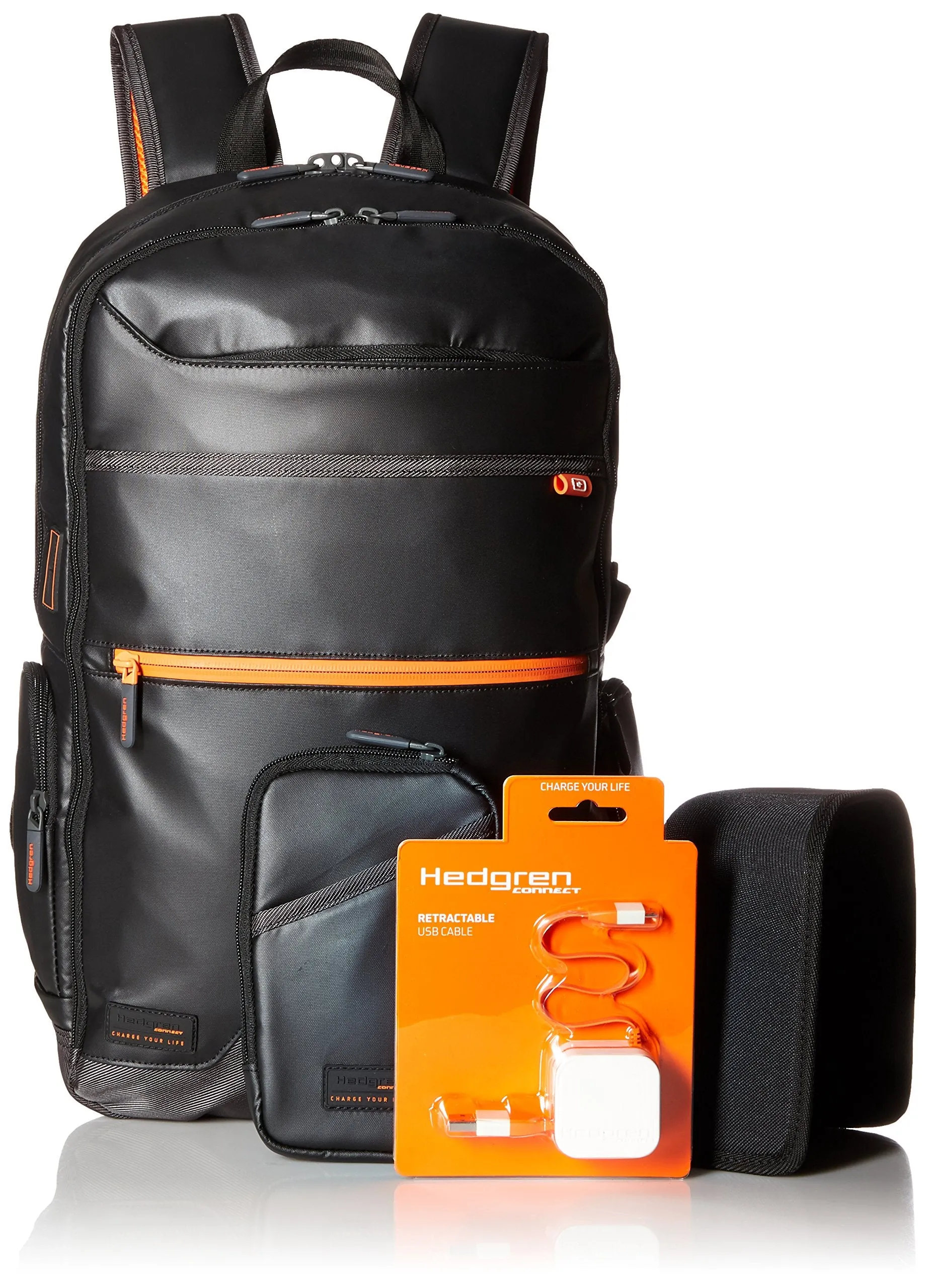 Hedgren Junction 15" Laptop Backpack W/Retractable USB Cable Dedicated Battery Storage