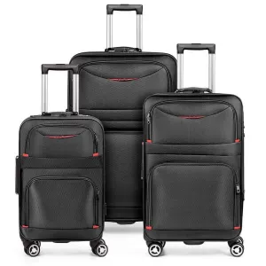 Hikolayae Jingpin Collection Softside Spinner Luggage Sets in Elegant Black, 3 Piece- TSA Lock