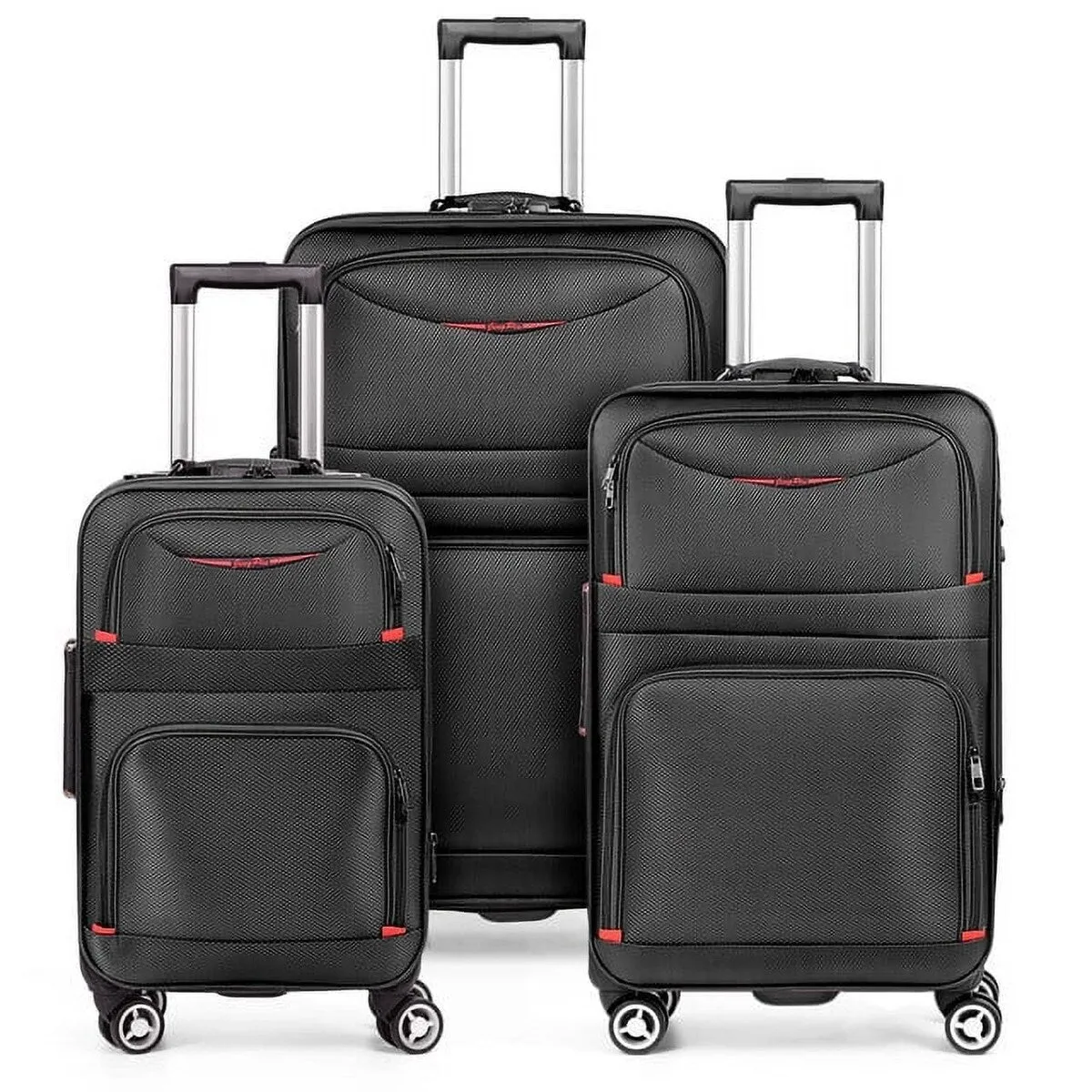 Hikolayae Jingpin Collection Softside Spinner Luggage Sets in Elegant Black, 3 Piece- TSA Lock