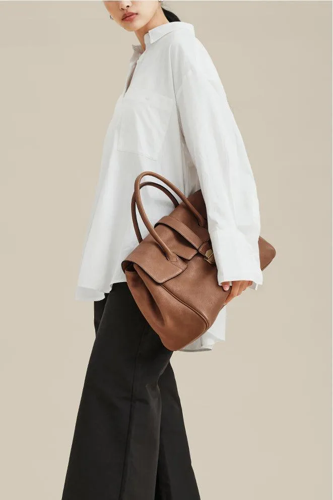 Large Elegant Soft Genuine Leather Tote Briefcase for Women