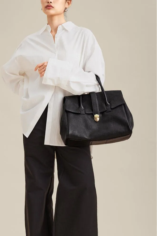 Large Elegant Soft Genuine Leather Tote Briefcase for Women