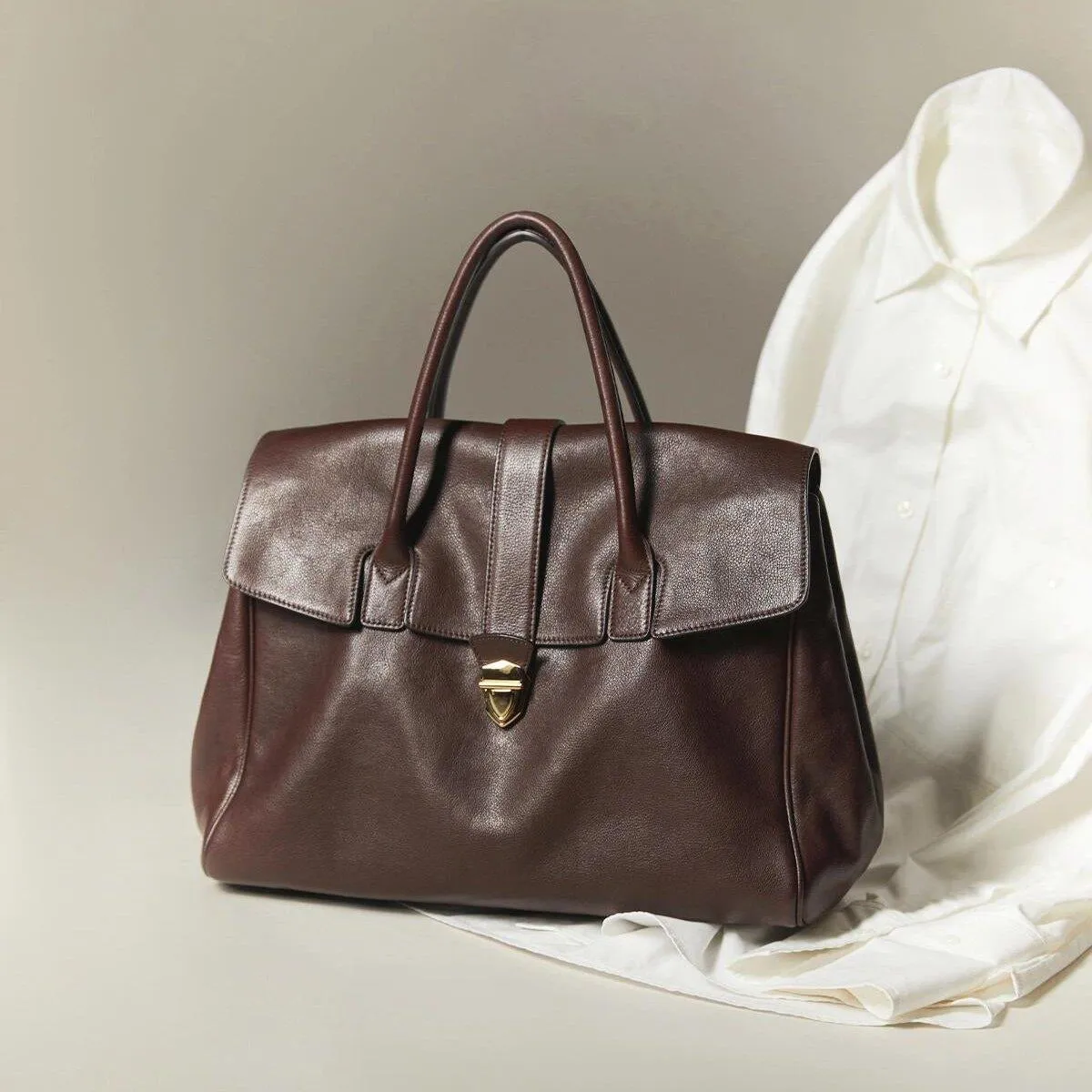 Large Elegant Soft Genuine Leather Tote Briefcase for Women