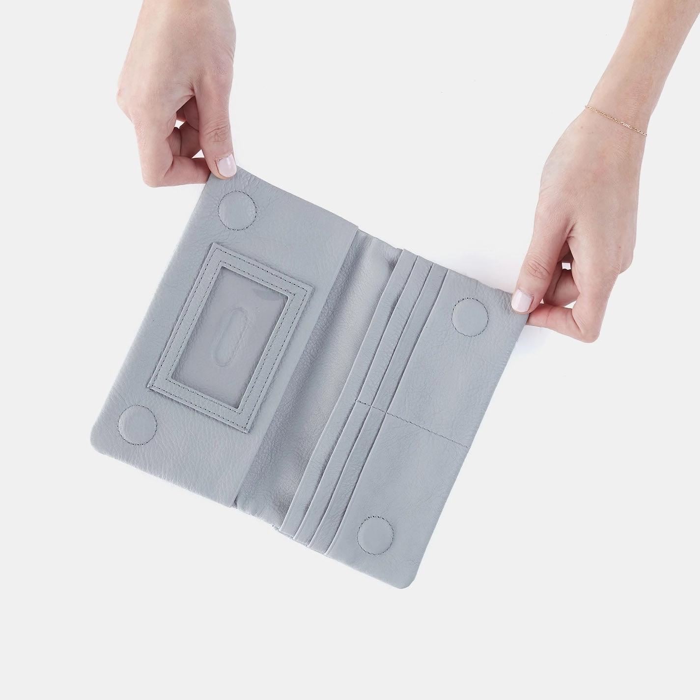 Lumen Continental Wallet In Pebbled Leather - Blue Pearl
