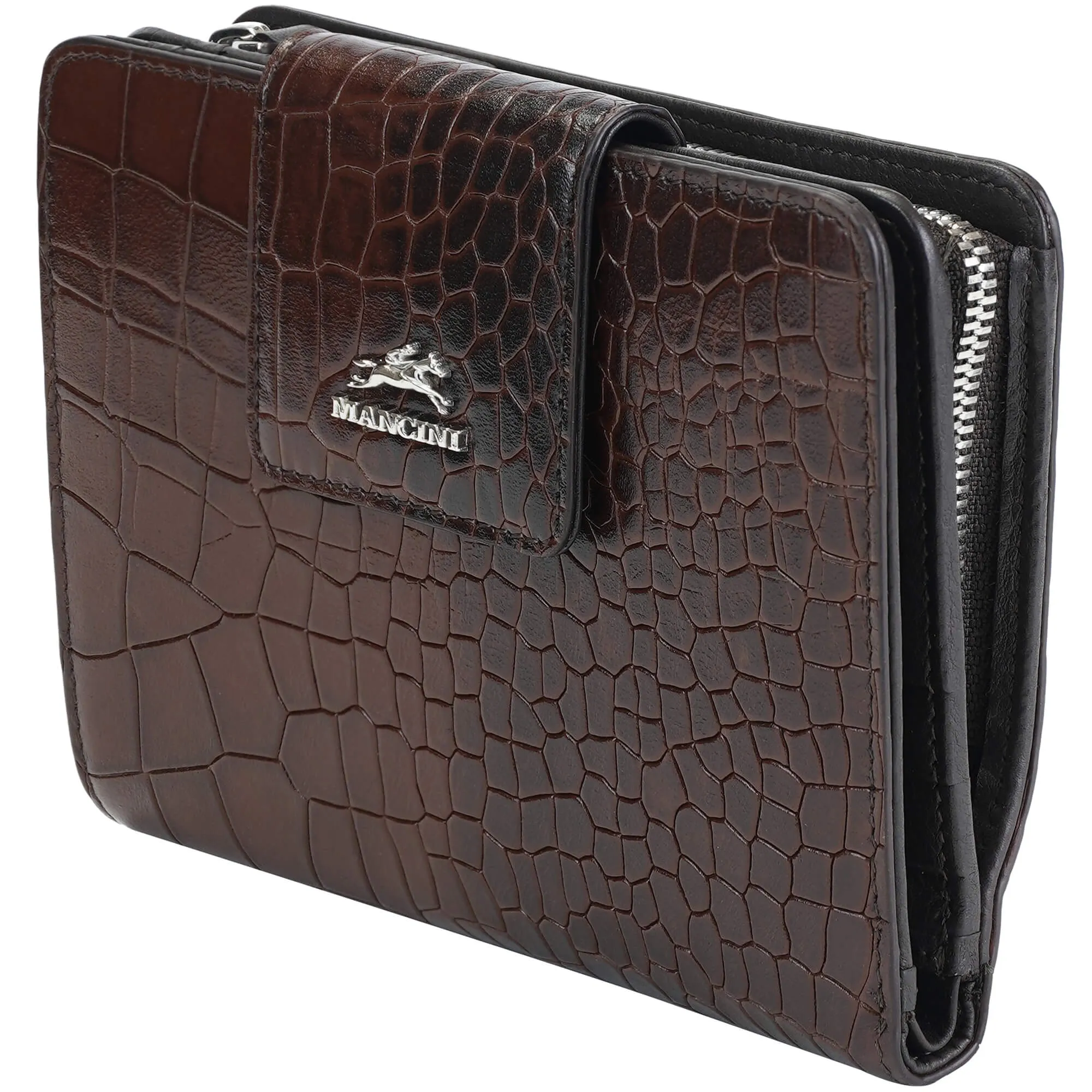 Mancini Croco2 Women's Medium Clutch Wallet with Enhanced RFID Protection