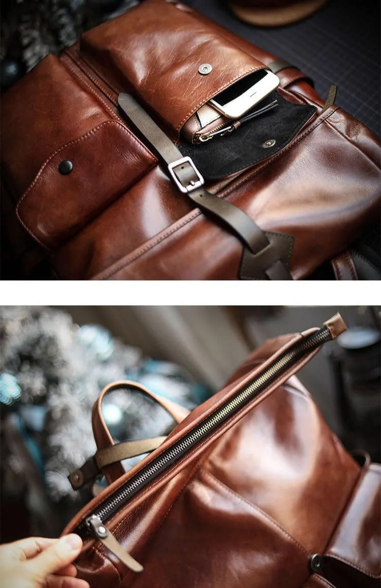 Men’s Full Grain Leather Roll Top Backpack, Handcrafted Vintage Italian Cowhide Laptop, Travel, and Work Bag