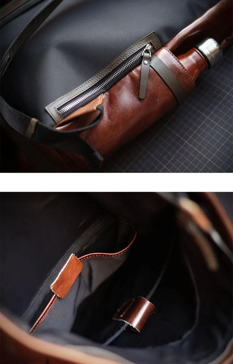 Men’s Full Grain Leather Roll Top Backpack, Handcrafted Vintage Italian Cowhide Laptop, Travel, and Work Bag