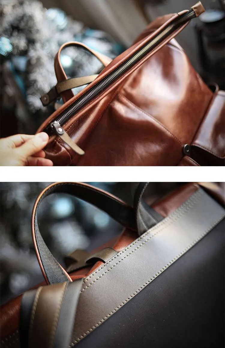 Men’s Full Grain Leather Roll Top Backpack, Handcrafted Vintage Italian Cowhide Laptop, Travel, and Work Bag