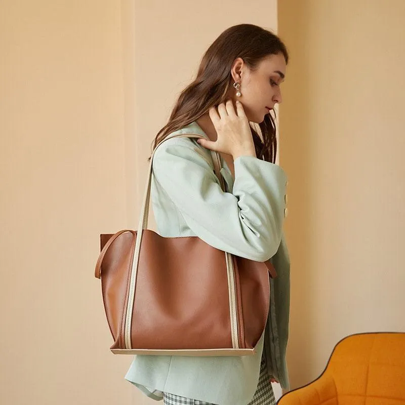 Minimalist Genuine Leather Tote, women reverse bag, top handle purse, leather purse, leather bucket bag, gift for her, Everyday Bag