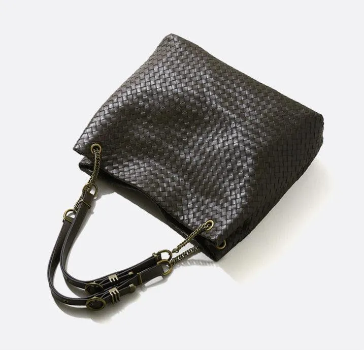 Premium Handwoven Lambskin Tote Bag | Handcrafted Vintage Lock Drawstring Spacious & Versatile Shoulder Bag, Lambskin Shopper