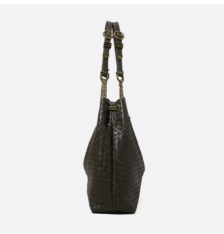 Premium Handwoven Lambskin Tote Bag | Handcrafted Vintage Lock Drawstring Spacious & Versatile Shoulder Bag, Lambskin Shopper