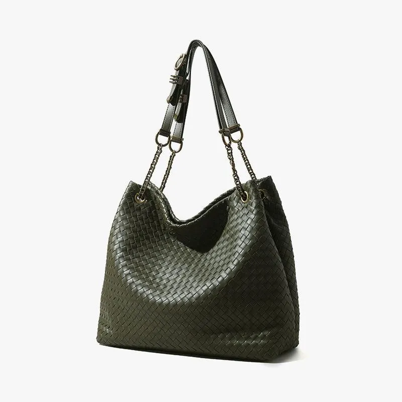 Premium Handwoven Lambskin Tote Bag | Handcrafted Vintage Lock Drawstring Spacious & Versatile Shoulder Bag, Lambskin Shopper