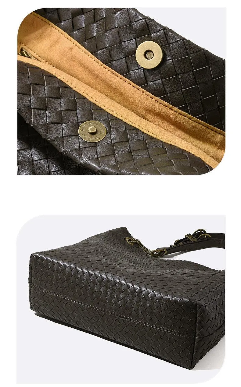 Premium Handwoven Lambskin Tote Bag | Handcrafted Vintage Lock Drawstring Spacious & Versatile Shoulder Bag, Lambskin Shopper