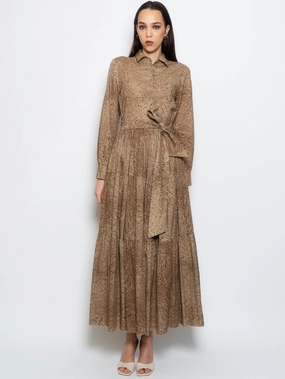 Shirtdress with Cocoa/Sand Geometric Print