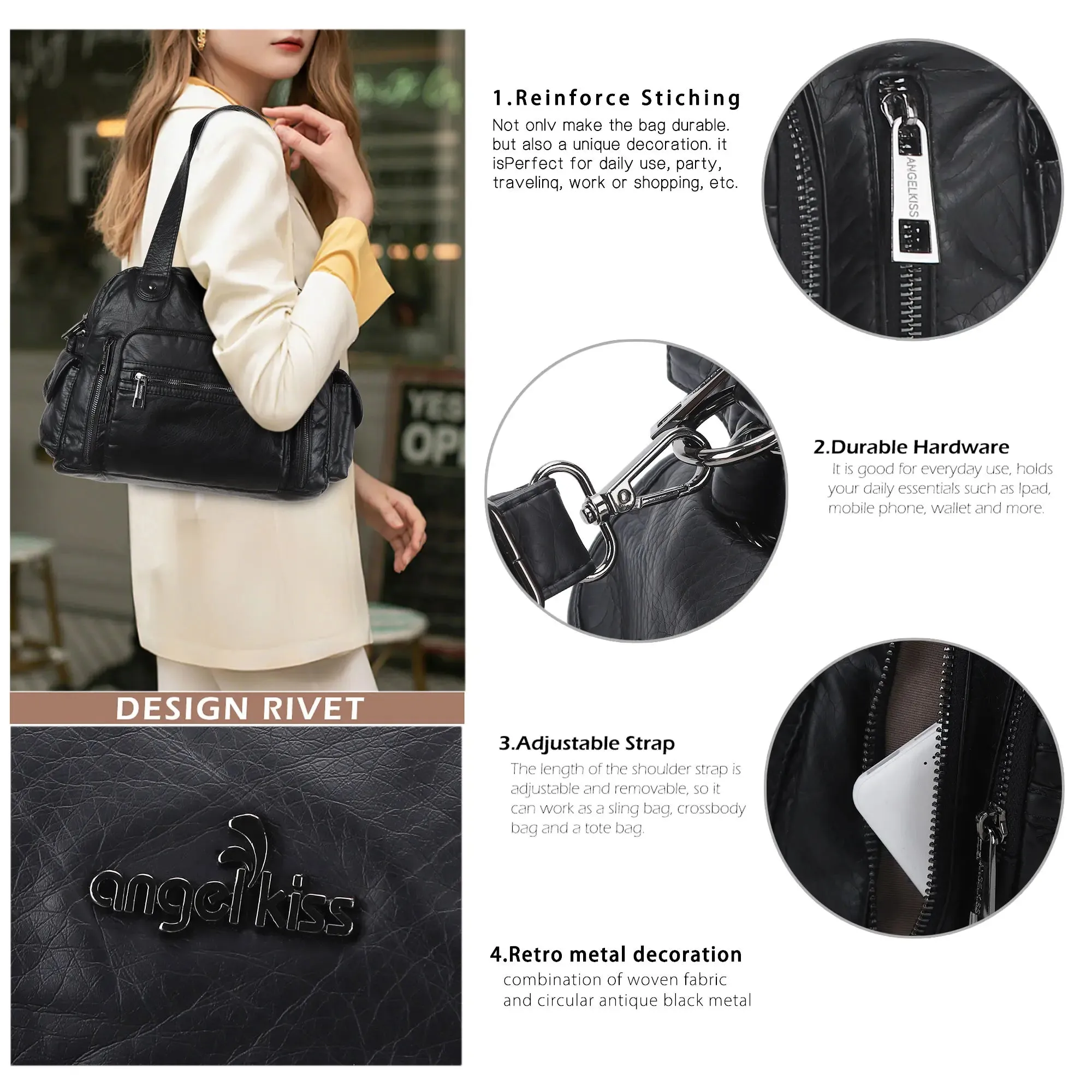 Slim Vegan Leather Tote Bag for Office | Waterproof PU Leather Briefcase for  Women