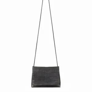 STRAPPY FOLDOVER SMOKY BLACK EMBOSSED GATOR