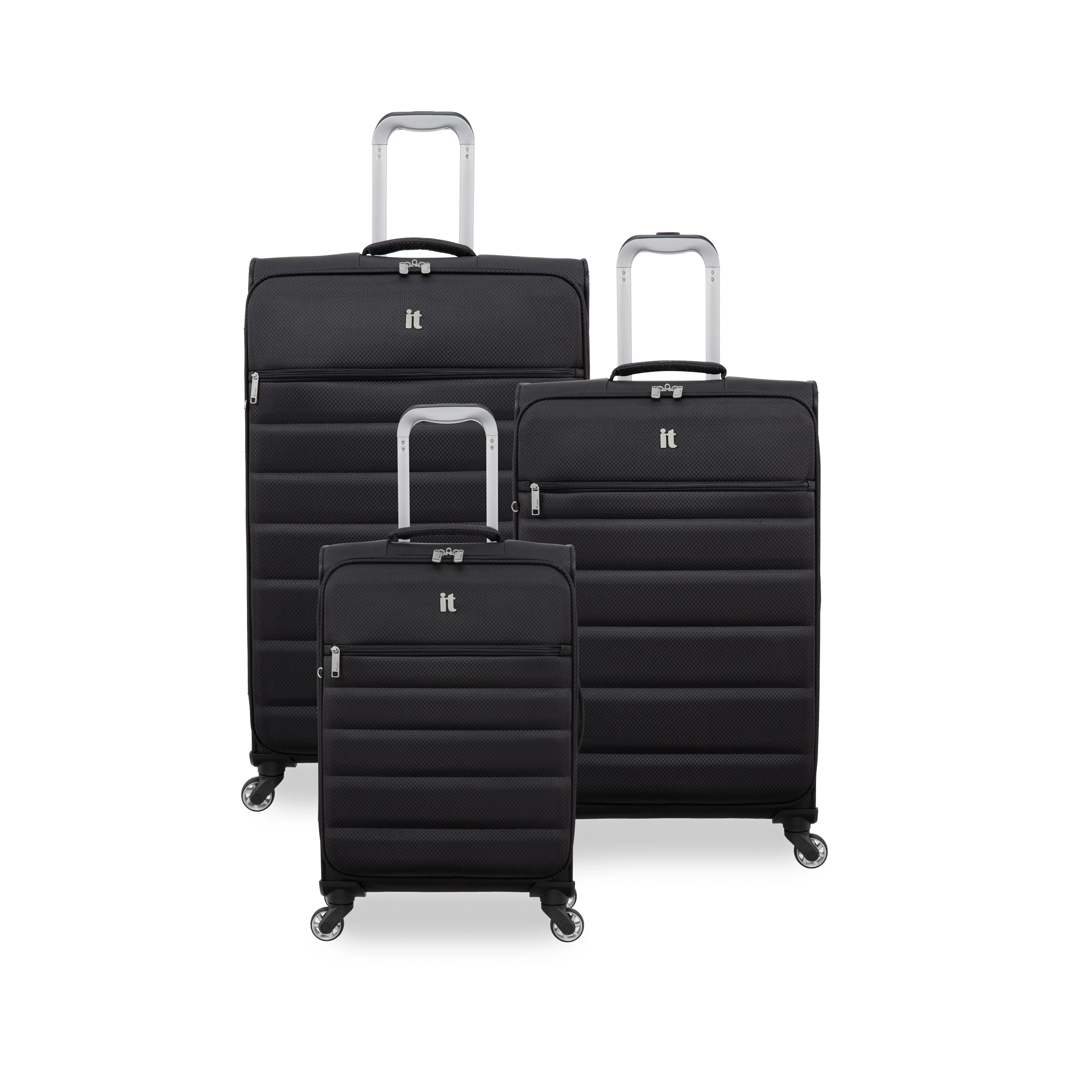 Striving 3 Piece Softside 4 Wheel Spinner Luggage Set (Black)
