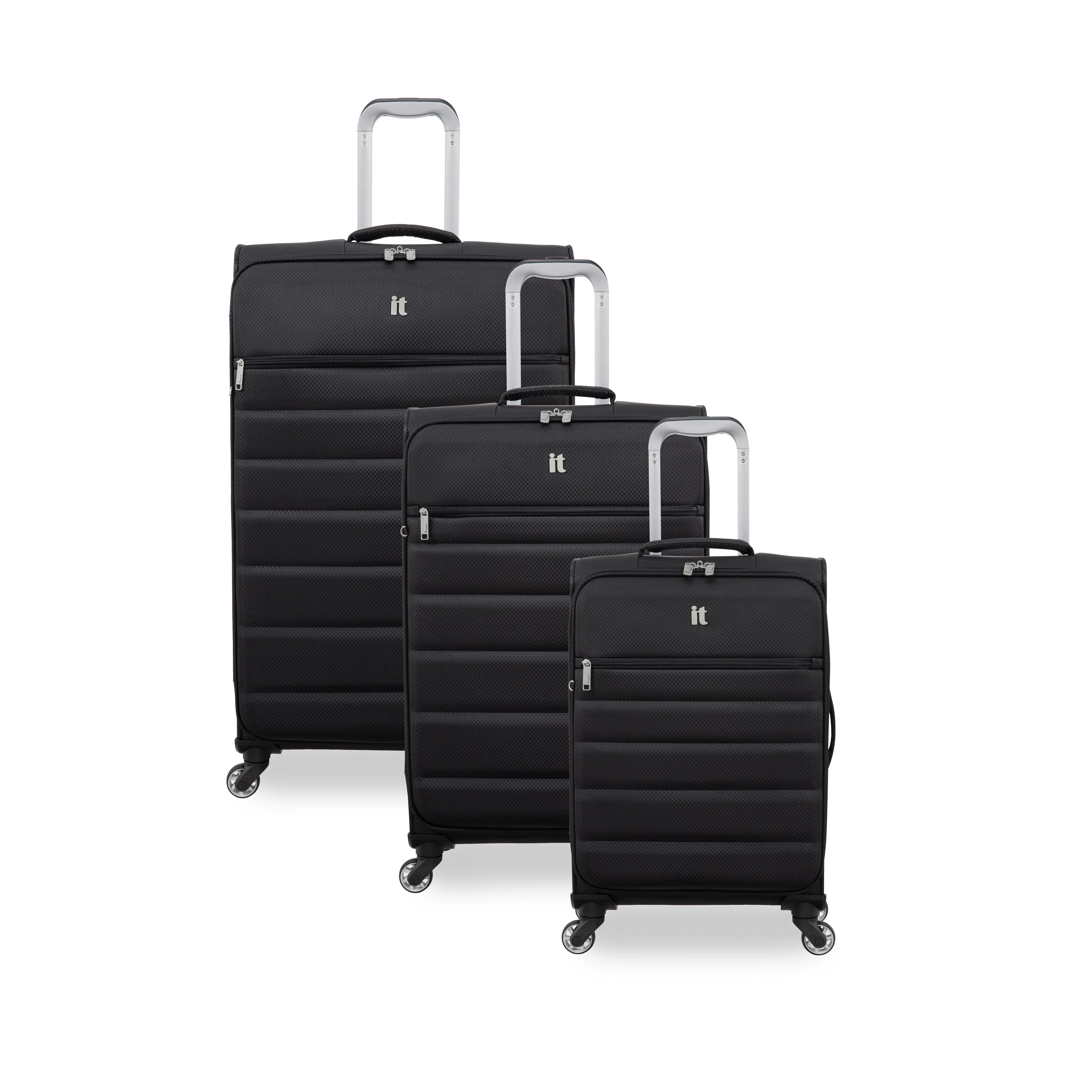 Striving 3 Piece Softside 4 Wheel Spinner Luggage Set (Black)