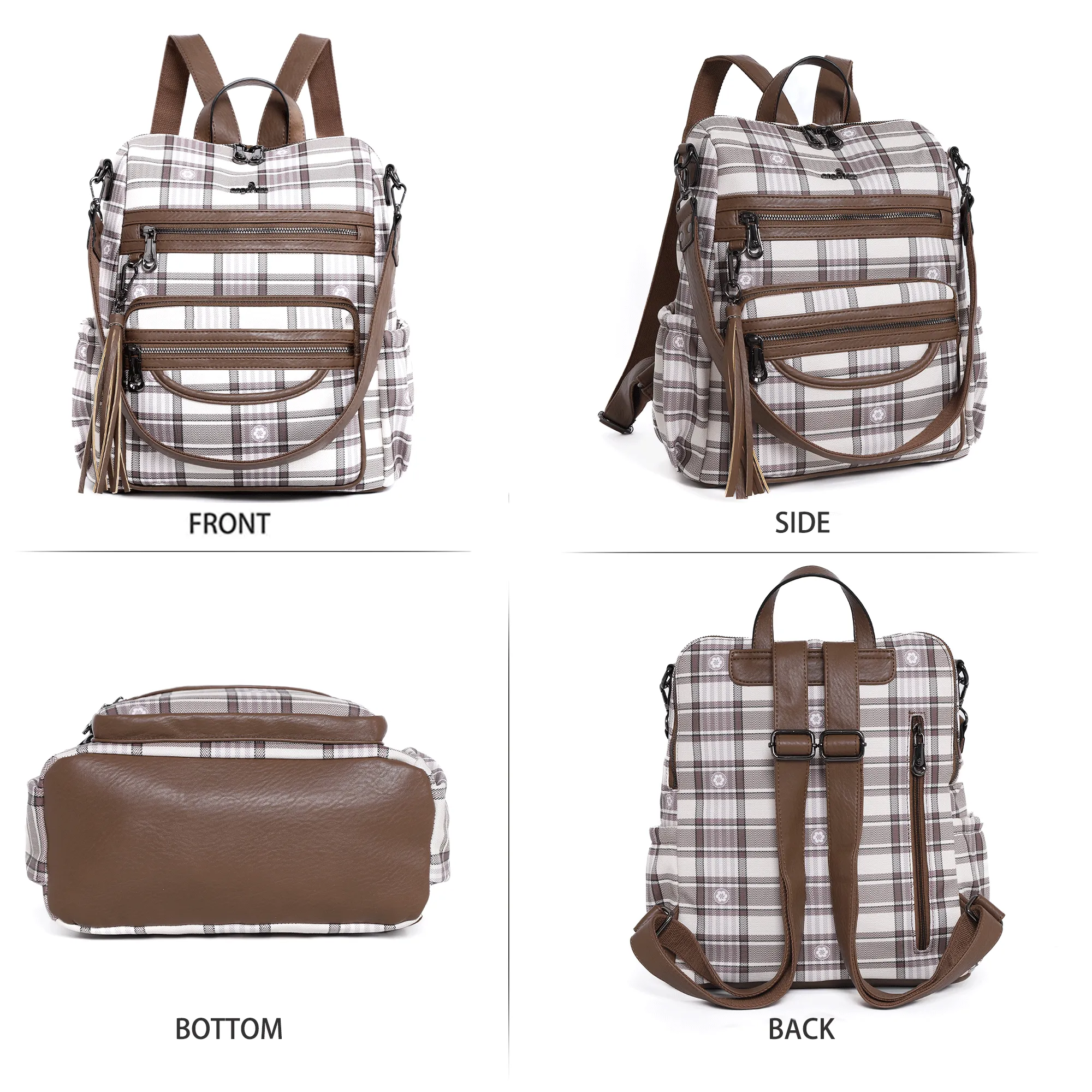 Wash water pu leather plaid document hobo backpacks