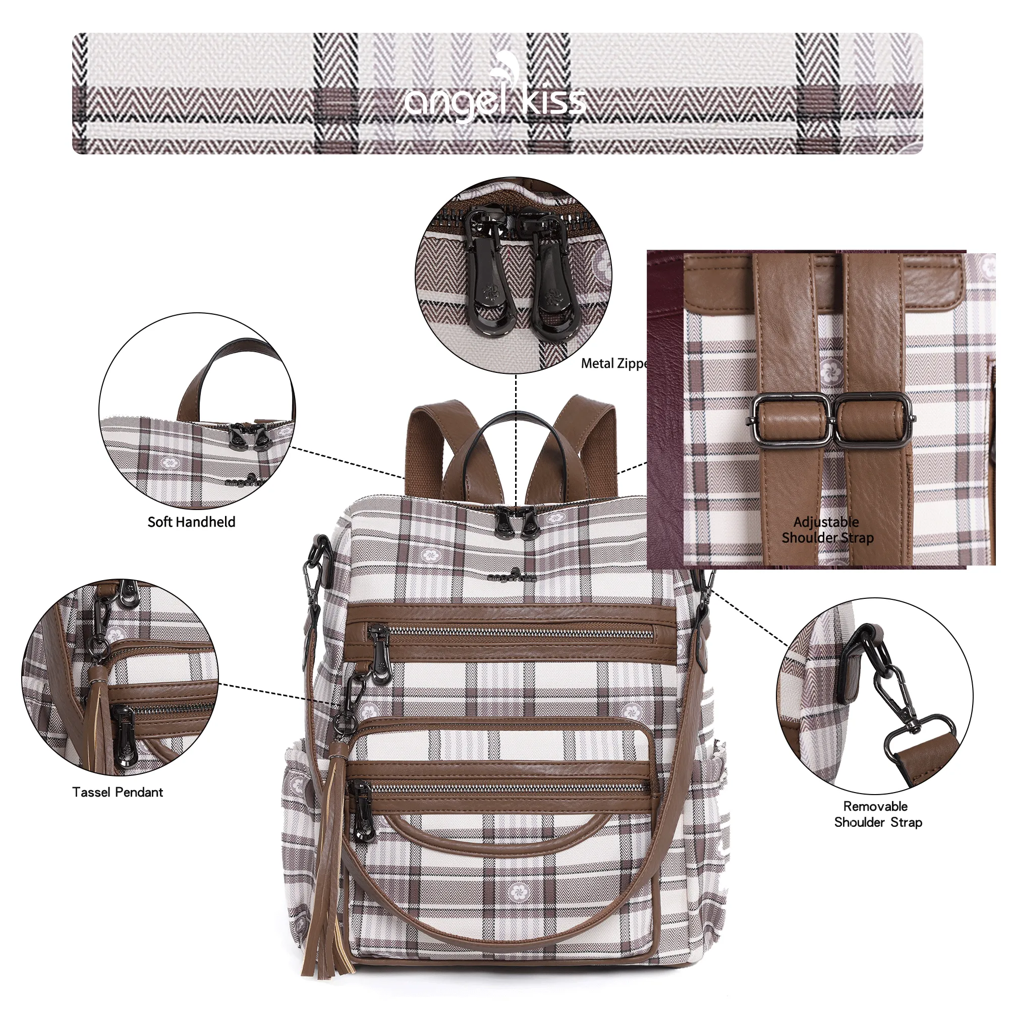 Wash water pu leather plaid document hobo backpacks