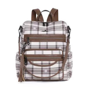 Wash water pu leather plaid document hobo backpacks